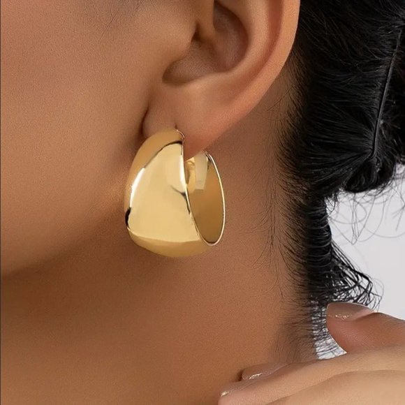 14K Gold Large Chunky Hoop Earrings Womens Round Hoops 14 Karat Silver Jewelry - Picture 1 of 6